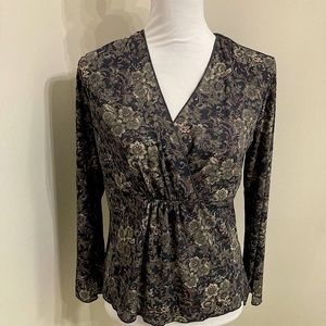 J.Jill Floral V-neck Top - size MP Petite NWT